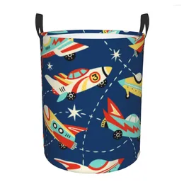 Laundry Bags Folding Basket Vintage Space Cars Round Storage Bin Large Hamper Collapsible Clothes Bucket Organiser