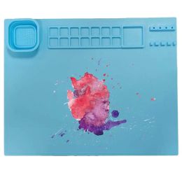 Decorating Silicone Craft Mat with Cup Diy Collapsible Artist Mat with Colour Palette Fadeless Playdough Mats for Kids Nonstick Art Mat for