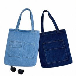 2023 Large Capacity Women Shoulder Bags Wild Casual Handbag Street Canvas Denim Shoulder Bag Solid Colour Zipper Shop Bag L0ME#