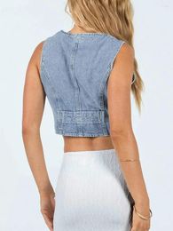 Women's Tanks Women S Sleeveless Denim Vest Casual V Neck Button Down Tank Tops Y2K Summer Crop Streetwear