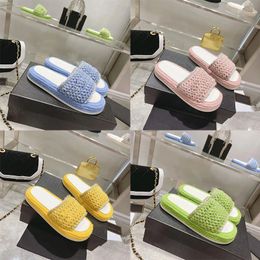 Designer Women Slippers Honey Wool Sandals Knit Slides Luxury Platform Slide Striped Mule Fashion Summer Beach Flip Flops Candy Colour Slides