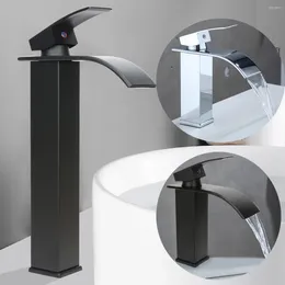 Bathroom Sink Faucets Basin Faucet Deck Mount Waterfall &Cold Mixer Tap Square Vanity Stainless Steel Taps