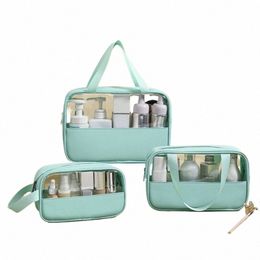 pu Splice Makeup Bag PVC Transparent Cosmetic Bag For Women Waterproof Travel Handbag Large Capacity Bathroom Storage Bags Z41O#