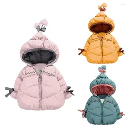 Down Coat Warm Leisure Baby Kids Cotton Winter Hooded Solid Stitching Long Sleeve Fleece Thicken Children Korean Clothing