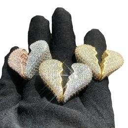 Ouça o novo produto da Jie Personalidade Ruptura Amor Anel Conjunto de Cobre Zircão Diamante Cheio Hip Hop Marca de Moda Acessórios para Casais