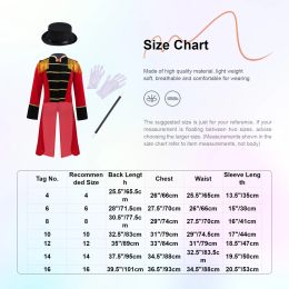 Kids Boys Circus Trench Tailcoat Costume Set Halloween Cosplay Party Fringe Tassel Shoulder Jacket with Hat Magic Wand Gloves