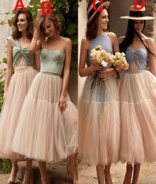 Modest Sexy Ice Blue Mint Green Cheap A Line Bridesmaid Dresses One Shoulder Jewel Neck Tulle Satin Maid Of Honour Dress Wedding Pa1056274