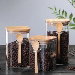 Storage Bottles Clear Food Box Glass Canister Sugar Spice Jar With Spoon Airtight Coffee Bean Reusable Kitchen Containers