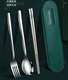 Spoons 304L/304 Stainless Steel Chopsticks And Set Portable Tableware Three Piece Storage Box