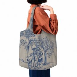 vintage Classic French Toile De Jouy Navy Blue Motif Pattern Shop Tote Bags Reusable Groceries Canvas Shopper Shoulder Bag z2wn#