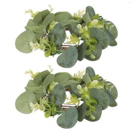 Decorative Flowers 2 Pcs Ring Bulk Taper Candles Simulation Wreath Adornment Party Napkin Buckle Tabletop Plastic Green Leaf