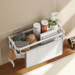 Kitchen Storage Wall Mount Rack Sink Sponge Drain Dish Cloth Finishing Holder Brush Soap Organizer Accessories