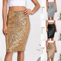 Skirts Women's Sequins High Waist Skirt Fashion Solid Colour Slim Casual Glitter Bodycon For Women Party Club Streetwear