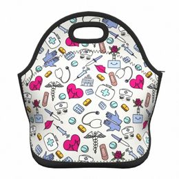 nursing Pattern Nurse Portable Neoprene Lunch Boxes for Women Health Care Cooler Thermal Food Insulated Lunch Bag Office Work L2yR#
