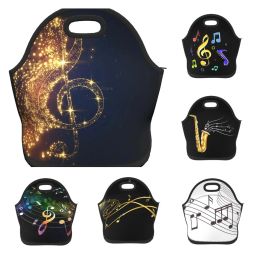 Gold Musical Note With Fallen Shiny Star Neoprene Lunch Bag/Lunch Box/Lunch Tote/Picnic Bags Insulated Cooler Travel Organiser