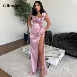 Runway Dresses Glimmer Modern Mermaid Celebrity One-Shoulder Beadings High Slit Satin Backless Drop Vestido De Formatura