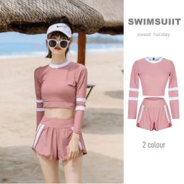 Suits Swimsuit Women Split Twopiece Sets Thin Sexy Cute Longsleeved Sunscreen Sports Bikini Hot Spring Swimming Suit Girls Swimwear