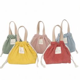 lunch Bag Corduroy Canvas Lunch Box Drawstring Picnic Tote Eco Cott Cloth Small Handbag Dinner Ctainer Food Storage Bags y5s9#