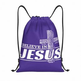 custom I Believe In Jesus Christ Drawstring Bags Men Women Lightweight Cristianity Faith Sports Gym Storage Backpack m39n#