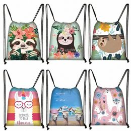 cute Animal Sloth Alpaca Drawstring Bags Women Storage Bag for Travel Ladies Softback Backpack Teenager Girls Bookbag Gift W9ga#