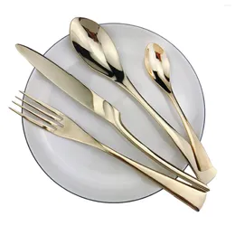 Flatware Sets Set Of 4 Luxury Shiny Mirror Champagne Knife Fork Spoon Cutlery Dinnerware 304 Stainless Steel Silverware