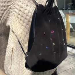 Backpack Korean Fashion Colourful Gem Black Bags For Women Y2k Summer Chains Backpacks Large Capacity Drawstring Bookbag