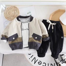 Clothing Sets Autumn Baby Plaid Colour Contrast Long Sleeve Sports Suit Children's Houndstooth Jacket T-shirt Trousers Casual Three Piece S