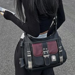 Drawstring Girls Large Capacity Crossbody Bag Casual Retro Sling Versatile Multi-Pocket Contrast Color For Traveling Shopping Commuting
