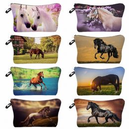 animal Horse Print Makeup Bags For Women Mini Toiletry Bag Portable Travel Practical Pouch Birthday Custom Pattern Cosmetics Bag E1EW#
