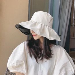 Wide Brim Hats Black Plastic UV Sunscreen Hat Female Summer Cover Face Sun Fisherman Big Anti-ultraviolet Visor