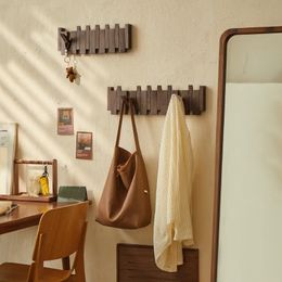 Solid Wood Wall Mounted Coat Hangers 4/6 Hooks Wall Entry Door Hanging Porch Coat Racks Perforated Wood Piano Keys Clothes Hooks