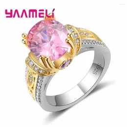 Cluster Rings Charm Romantic Pink Lowet Price 925 Sterling Silver Finger For Women Girls Present Modern Cubic Zircon Jewellery