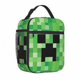 pixel Art Insulated Lunch Bag For Children Face Ic Lunch Box Picnic Portable Tote Food Bags Waterproof Designer Cooler Bag r39v#