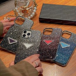 Top Designer Bling Glitter Phone Case for iPhone 15 14 Pro Max 13 12 11 X Xs XR 8 7 Plus Gradiant Color Plastic Rhinestone Diamond Triangle Shell Lady Girl Cover