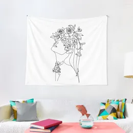 Tapestries One Line Face Illustration. Minimalist Woman Art.Abstract With Butterfly By Drawing. Portrait Tapestry