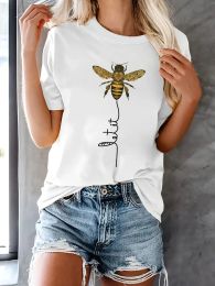 Bee Kind Belief Print Crew Neck T-shirt, Casual Loose Short Sleeve Summer T-Shirts Tops, Women's Clothing