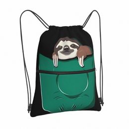 new Sloth In A Pocket Drawstring Bags Backpacks Handbags Fabric Bag For Girls Male Student Cute Carto Animati Color Ctrast 02Fh#