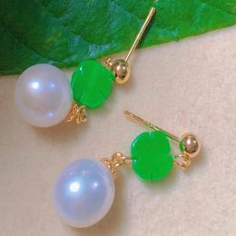 Dangle Earrings Fashion White Eggshell Pearl Green Jade Sculpture Gold Ear Stud Party Formal Clip-on Wedding Bridal Modern Men Custom