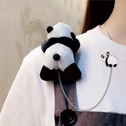 Brooches Plush Animals Chain Alloy Pins Fluffy Dinosaur Panda Organe Brooch For Women Man Coat Badge Accessories