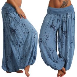 Boho Floral Print Yoga Pants for Women Elastic Wide Waitband Loose Wide Leg Trousers Lady Plus Size Baggy Sweatpants Long Pants