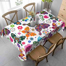 Table Cloth Colourful Butterfly Flower Rectangle Tablecloth Wedding Decorations Washable Dining Tablecloth for Kitchen Holiday Party Decor Y240401