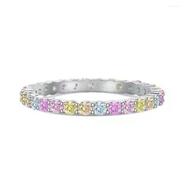 Cluster Rings S925 Silver Ring Premium Rainbow Colour Zircon Handmade Inlaid Exquisite Jewellery