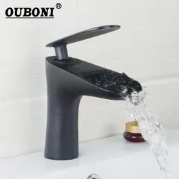 Bathroom Sink Faucets OUBONI Black Bronze Mixer Tap Faucet ORB Bath Brass Solid Basin Waterfall