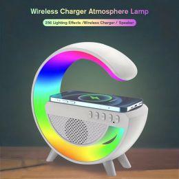 Speakers Multifunctional Bluetooth Speaker With Atmosphere Lamp Wake Up Alarm Clock Bluetooth Audio Support Wireless Charging for Phone