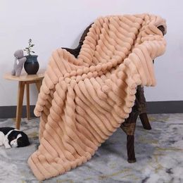 Blankets Fur Blanket Striped Winter Imitation Soft And Warm Double-layer Thickened Quilt