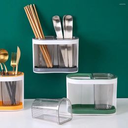 Kitchen Storage Plastic Chopsticks Box Convenient Hanging 2 Cups Tube Removable Drip Tray Cage