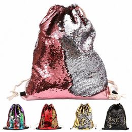 new Women Mermaid Sequin Sports Drawstring Bag Double Colour Shiny Sequins Outdoor Leisure Backpack Running Chest Drawstring Bags z1zE#