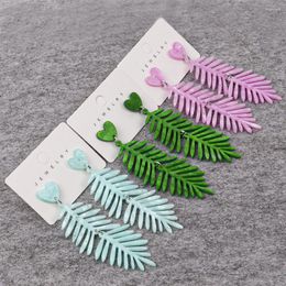 Dangle Earrings Colorful Leaf Acrylic Drop For Women Pendientes Blue Pink Plant Leaves Long Earring Korean Fashion Jewelry