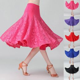 Skirts Elegant Women Lace Floral Dance Ballet High Waist Big Large Ruffle Hem A Line Performance Mid Length Pleated Skirt