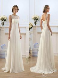 New Bohemian Romantic Beach Aline Wedding Dresses Sheer Laceup Keyhole Backless Chiffon Summer Bridal Gowns5807449